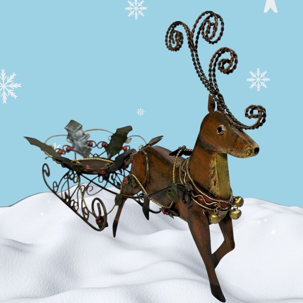 Elegant Reindeer and Sleigh Holiday Decor Candle holder